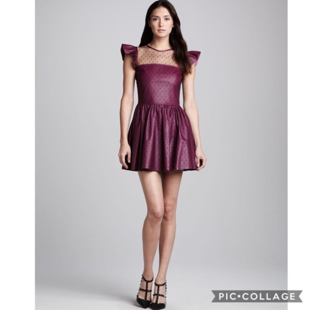 Valentino Leather Lace Burgundy Red Dress NWT Sz 6